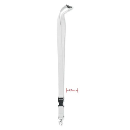 Snur din bumbac 20mm alb cu carabinier metalic argintiu si catarama din plastic negru
