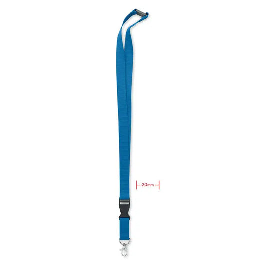 Snur din bumbac albastru impletit de 20mm cu catarama neagra din plastic si carlig metalic argintiu