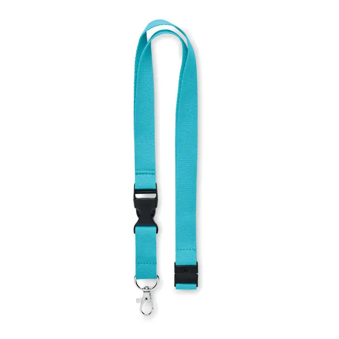 Snur din bumbac 20mm turcoaz cu catarama neagra din plastic si clips metalic argintiu