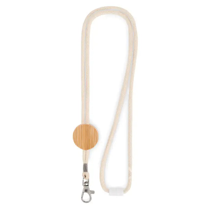 Beige snur din bumbac cu carlig metalic argintiu si accent circular din bambus woven pentru accesoriu elegant