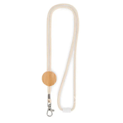 Beige snur din bumbac cu carlig metalic argintiu si accent circular din bambus woven pentru accesoriu elegant