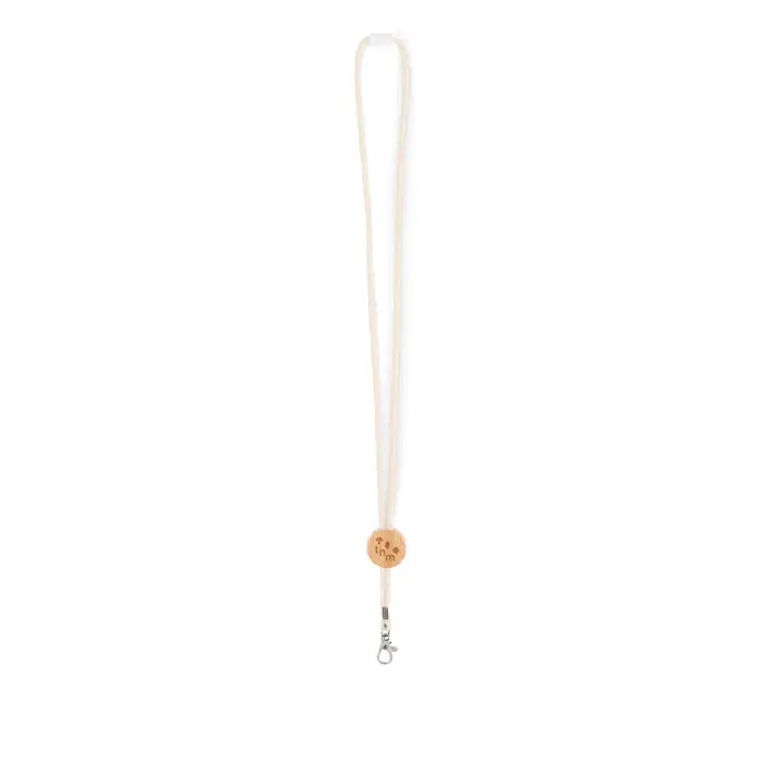 Snur din bumbac crem cu charm din lemn rotund si carlig metalic pentru accesorii sau brelocuri