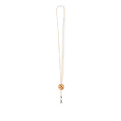 Snur din bumbac crem cu charm din lemn rotund si carlig metalic pentru accesorii sau brelocuri