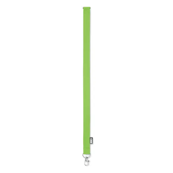 Un snur din rpet de 20 mm verde lime cu catarama metalica argintie si eticheta neagra mica
