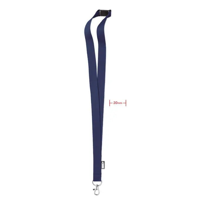 Navy blue lanyard țesut din rpety 20 mm cu cataramă neagră din plastic și clemă metalică argintie