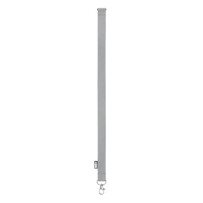 Snur din rpet 20 mm gri tesut cu catarama metalica argintie si eticheta neagra aproape de baza