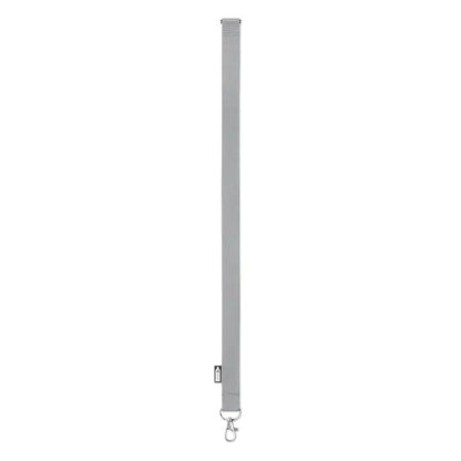 Snur din rpet 20 mm gri tesut cu catarama metalica argintie si eticheta neagra aproape de baza