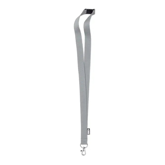 Snur din rpet 20 mm gri tesut cu clips din plastic negru si carlig metalic argintiu pentru portchei