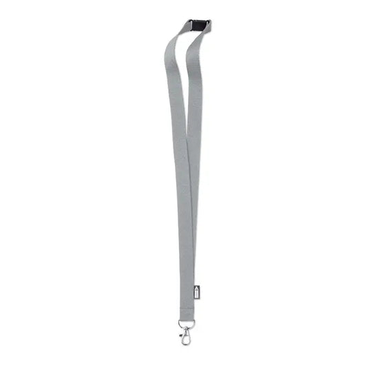 Snur din rpet 20 mm gri tesut cu clips din plastic negru si carlig metalic argintiu pentru portchei