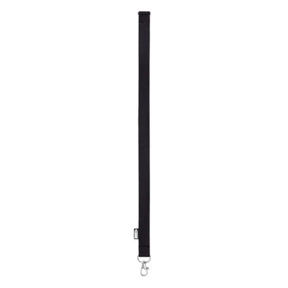 Snur din rpet 20 mm negru din nylon cu clema metalica argintie si eticheta mica de brand
