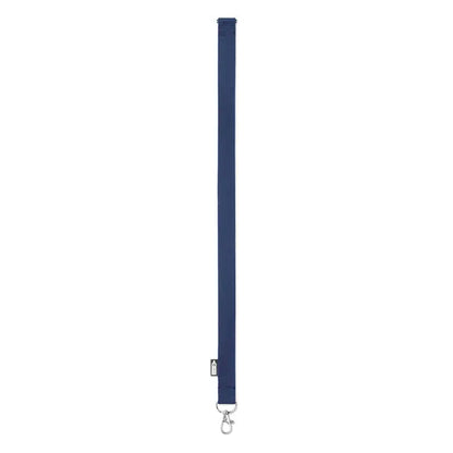 Lanyard bleumarin din rpet de 20 mm cu catarama metalica argintie si eticheta mica aproape de partea superioara
