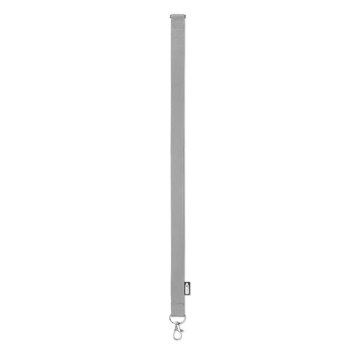 Snur din rpet gri de 20 mm cu clips metalic argintiu si eticheta neagra pentru agatat chei sau accesoriu