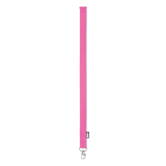 Snur din rpet vibrant roz de 20 mm cu clips metalic argintiu si eticheta neagra mica la partea superioara