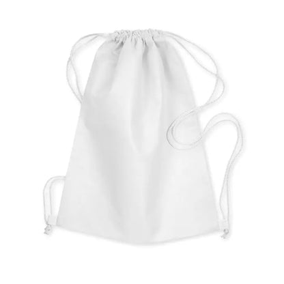 Sac alb cu snur netesut de 80 gr/m² din material moale cu snururi albe si agrafe metalice mici