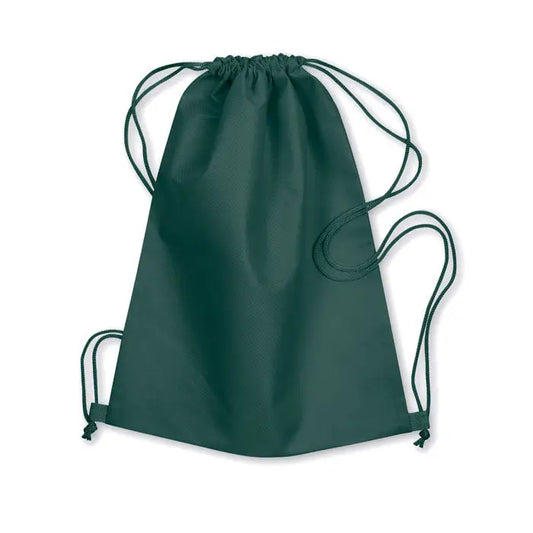 Rucsac verde inchis cu snururi asortate si design minimalist din snur netesut de 80 gr pe mp