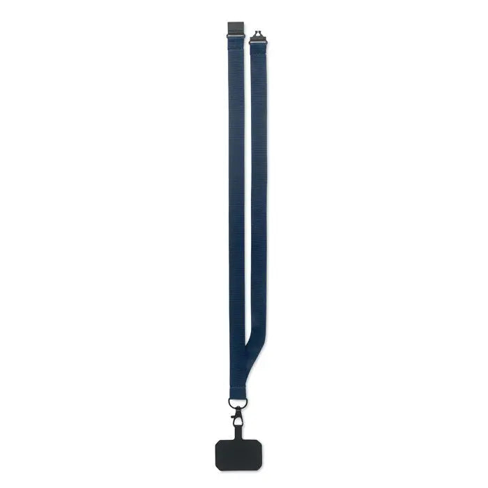 Navy blue snur pentru suport telefon impletit cu clips din plastic negru si eticheta patrata pentru id