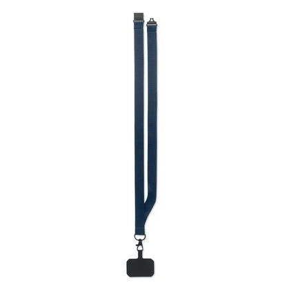 Navy blue snur pentru suport telefon impletit cu clips din plastic negru si eticheta patrata pentru id