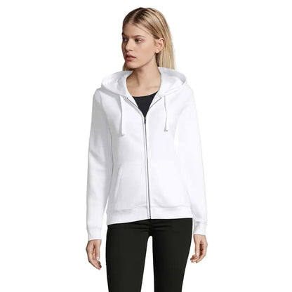 Hoodie alb cu fermoar soldatA spike women zip gluga din fleece moale cu snururi asortate