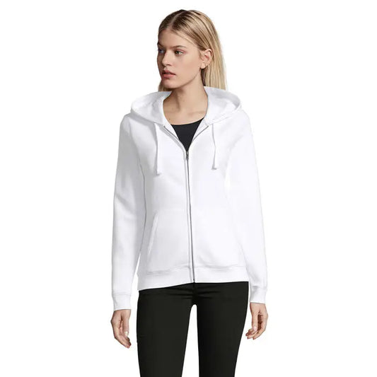Hoodie alb cu fermoar soldatA spike women zip gluga din fleece moale cu snururi asortate