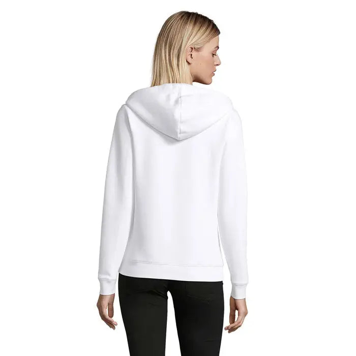 Sweatshirt alb soldata spike women zip gluga din material moale si neted cu linii curate
