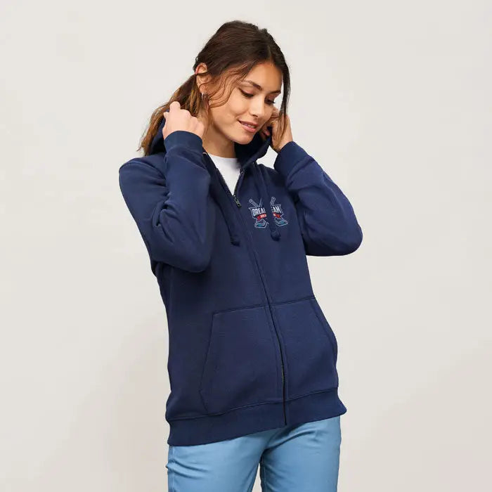 Hanorac bleumarin cu fermoar soldata spike women zip gluga cu logo brodat pe piept din material moale