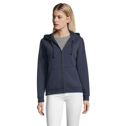 Hanorac zip gluga soldata spike women albastru navy cu material texturat si buzunare frontale pentru confort