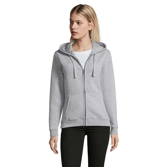 Hanorac gri soldata spike women zip gluga cu fermoar, gluga cu snur si buzunare frontale din material heathered