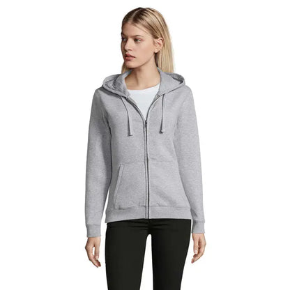 Hanorac gri heathered soldata spike women zip gluga cu fermoar, gluga cu snur și buzunare frontale din bumbac