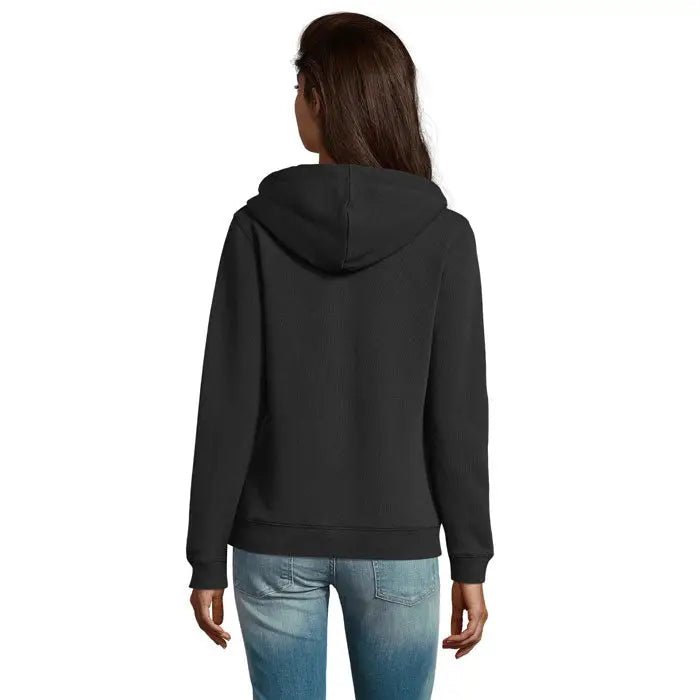 Hanorac negru soldata spike women zip gluga cu manșete și tiv striate din material călduros