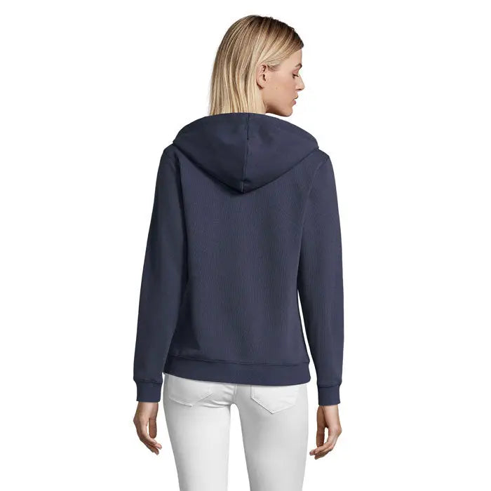 Hanorac navy albastru din tricot nervurat soldata spike women cu fermoar si gluga, vedere fata
