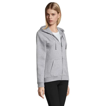 Hanorac zip gluga soldata spike women heather gri cu buzunar frontal si snur la gluga
