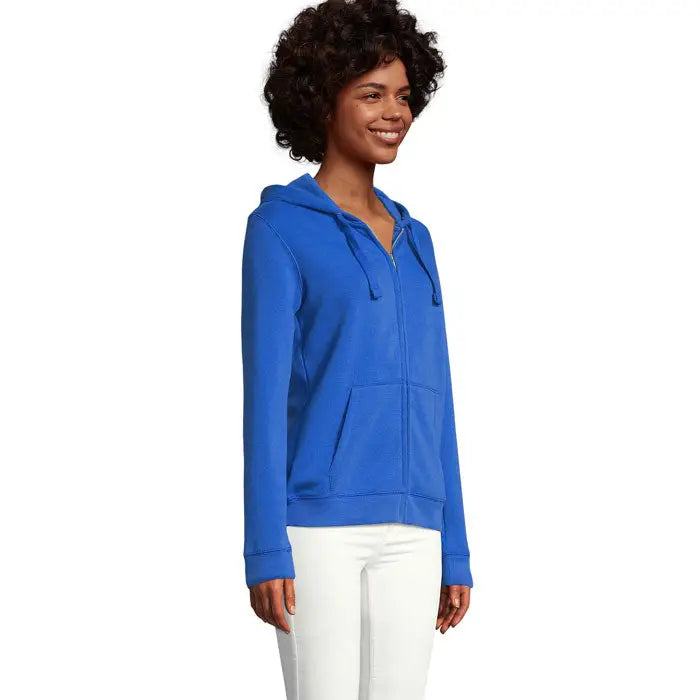 Hanorac zip-up soldata spike women zip gluga royal albastru vibrant cu buzunar frontal si gluga cu snur