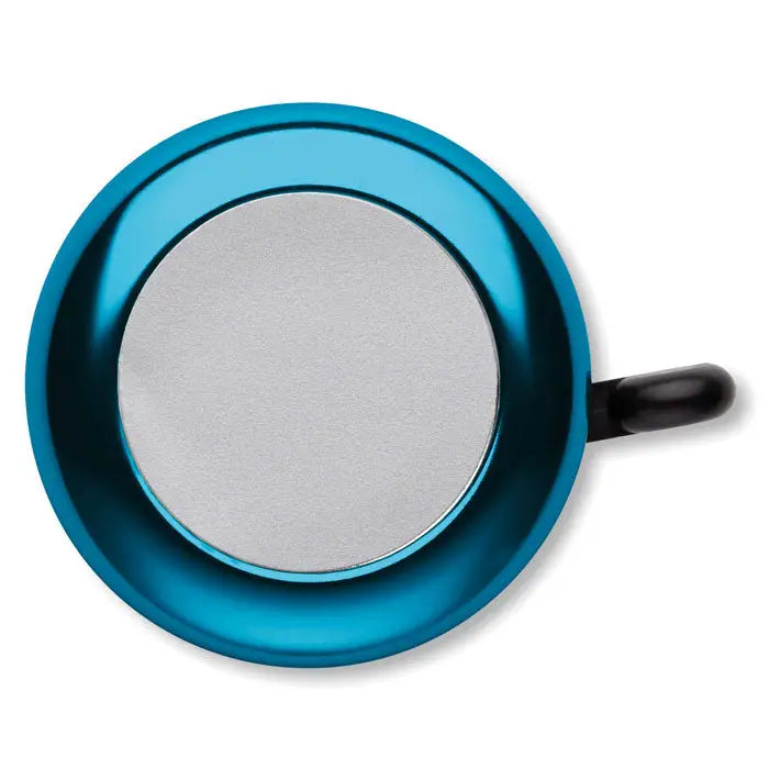 Sonerie pentru biciclete mata teal cu cerc interior argintiu periat si maner negru pentru biciclete