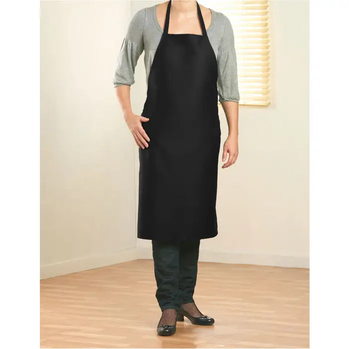 Sort de bucatarie din bumbac negru cu doua buzunare laterale si design simplu, lungime completa