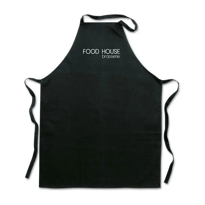 Sort de bucătărie din bumbac negru cu text alb food house brasserie imprimat pe partea din față