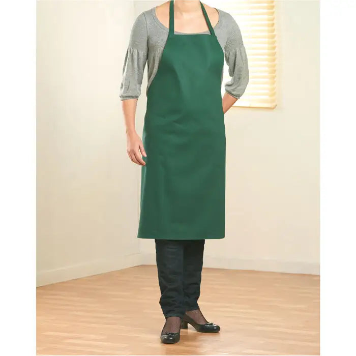 Sort de bucatarie din bumbac verde inchis cu lungime completa si bretele reglabile, design simplu