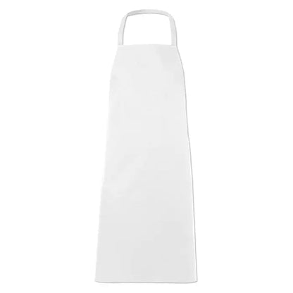 Sort de bucatarie din bumbac alb simplu cu bucla la gat fara buzunare sau ornamente visible