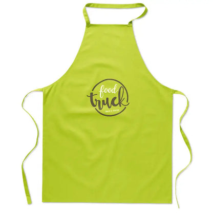 Sort de bucatarie din bumbac verde lime cu logo negru circular food truck taco și salsa