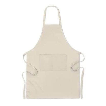 Sort din bumbac organic 200 gr/m² beige cotton apron with central pocket and adjustable ties for kitchen use