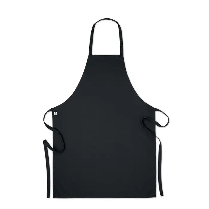 Sort din bumbac organic 200 gr/m² negru cu design simplu si legaturi reglabile pentru bucatarie
