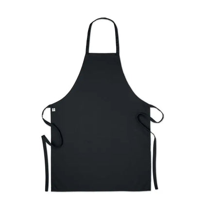 Sort din bumbac organic 200 gr/m² negru cu design simplu si legaturi reglabile pentru bucatarie