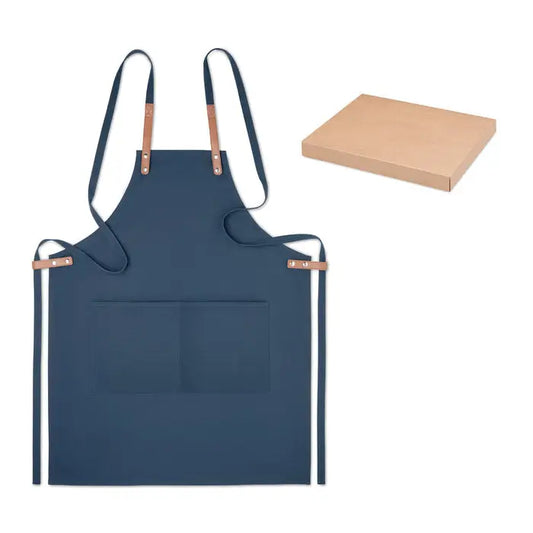 Sort din bumbac organic 340 gr/m² apr apr navy albastru cu bretele din piele naturala maro si accesorii metalice