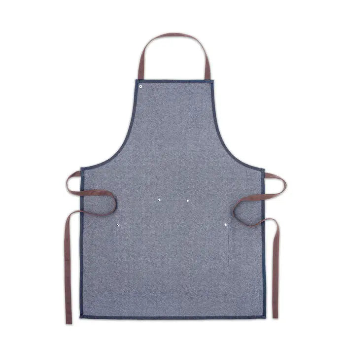 Sort din denim 240 gr/m² un sort albastru din denim cu bretele si margini maro din piele