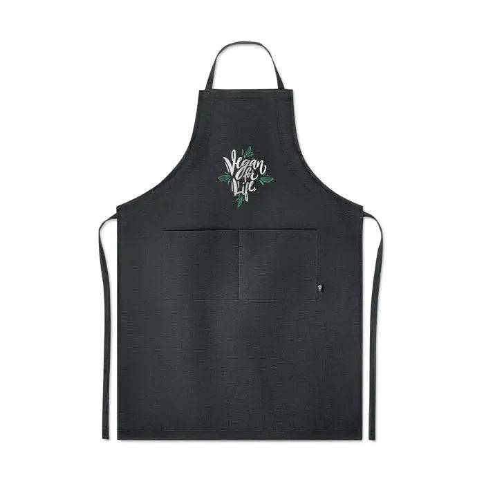 Sort reglabil din canepa 200 gr/m² negru cu broderie vegan for life alb si verde deasupra buzunarului central