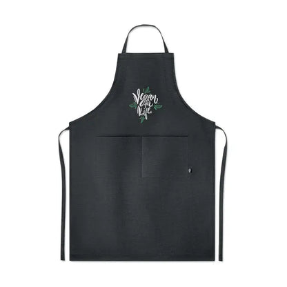 Sort reglabil din canepa 200 gr/m² negru cu broderie vegan for life alb si verde deasupra buzunarului central
