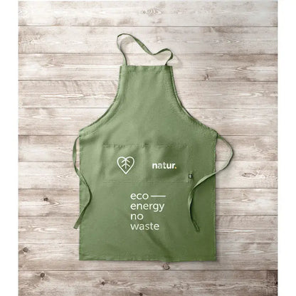 Sort reglabil din cânepă 200 gr/m² verde măsliniu cu mesaj eco alb imprimat și logo în formă de inimă