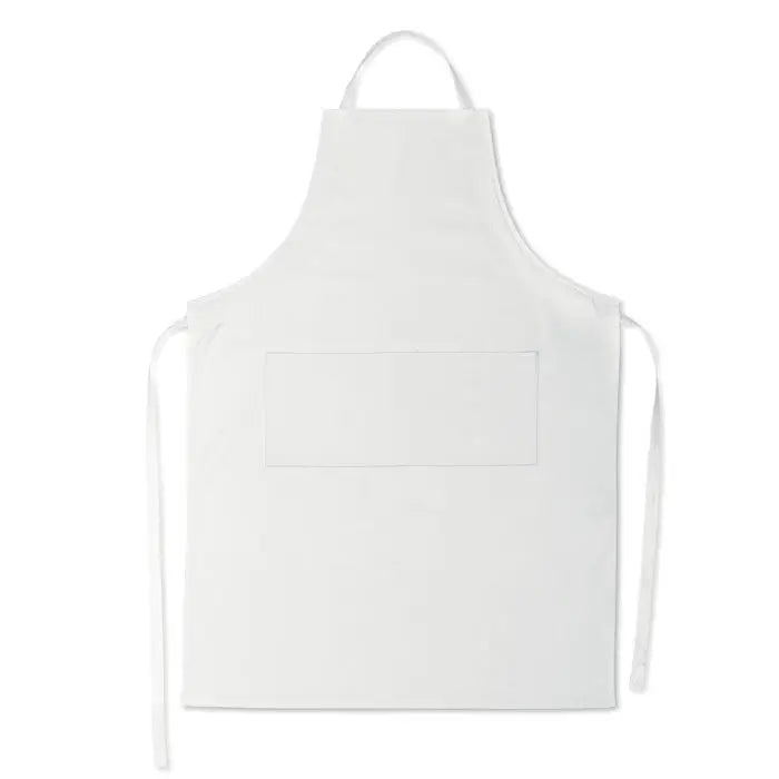 Sort reglabil alb din material textil cu buzunar dreptunghiular și legături ajustabile pentru uz casnic
