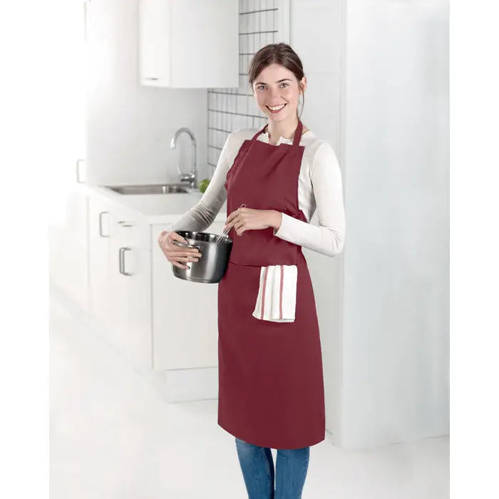 Sort reglabil din material textil bordo cu buzunar dungi alb rosu pentru uz casnic si profesional