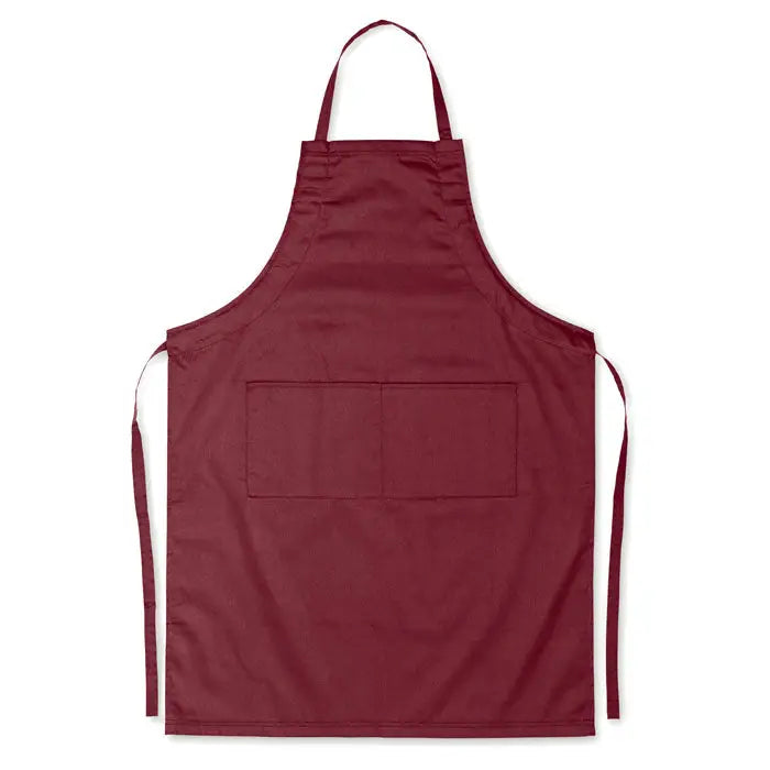 Sort reglabil din material textil maro cu doua buzunare frontale si curele ajustabile pentru bucatarie