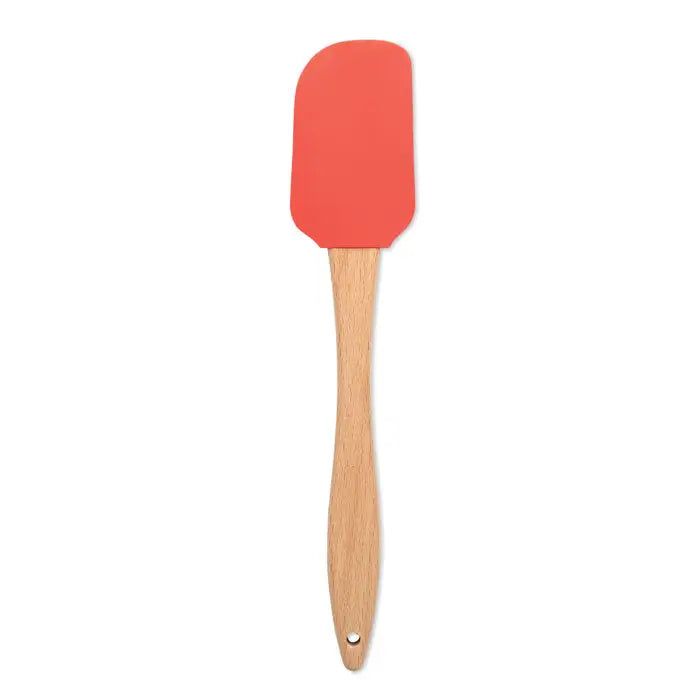 Spatula de silicon de craciun coral cu maner din lemn deschis pentru utilizare culinara